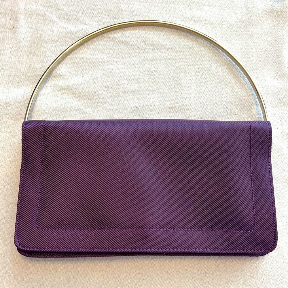 ⭐️ Liz Claiborne vintage purple clutch silver chrome handbag attached mirror
